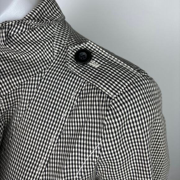 Halogen Black White Gingham Check Double Breasted Tie Belt Trench Jacket Sz XS - Picture 6 of 8